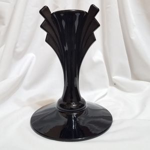 DUNCAN MILLER ART DECO BLACK GLASS CANDLESTICK